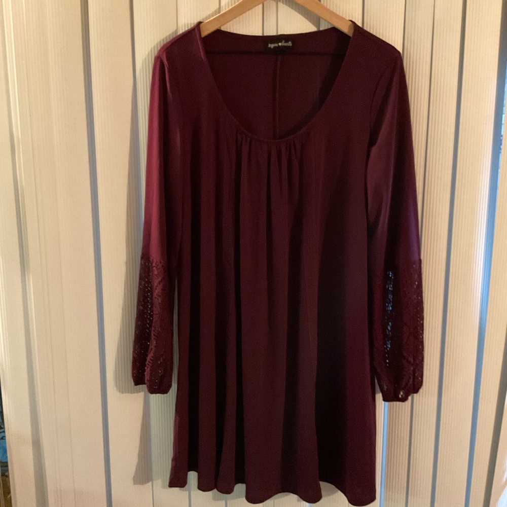 Sequin Hearts Deep Burgundy Lace Sleeve Dress